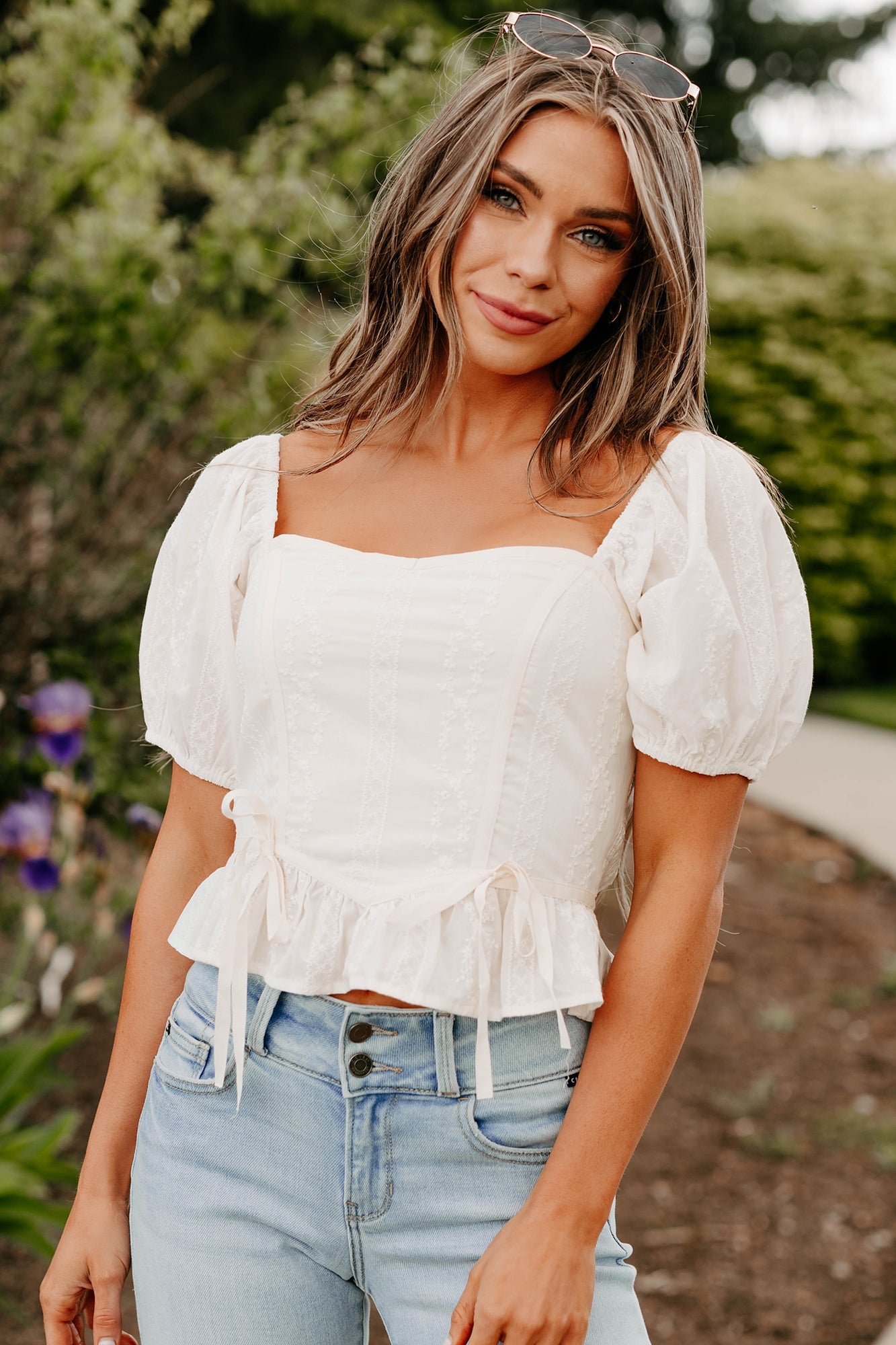 Yours For Now Floral Embroidered Crop Top (Ivory)
