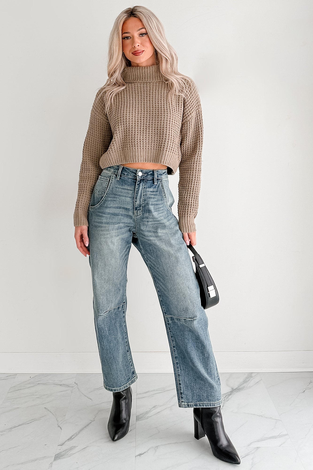Snug Session Turtleneck Chenille Crop Sweater (Sage)