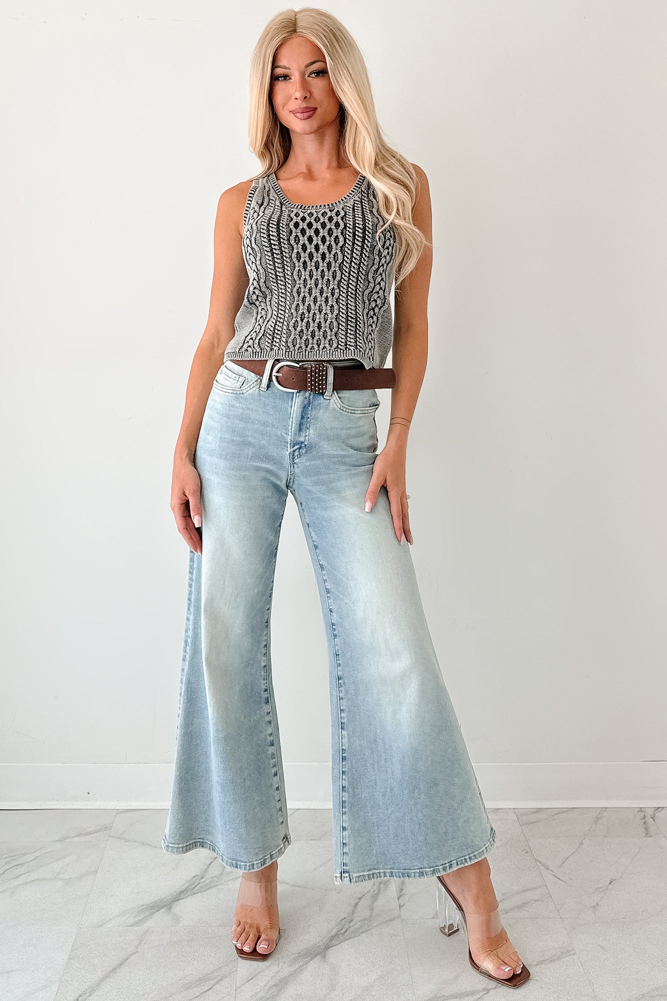 Prioritizing Peace Sleeveless Cable Knit Top (Black)